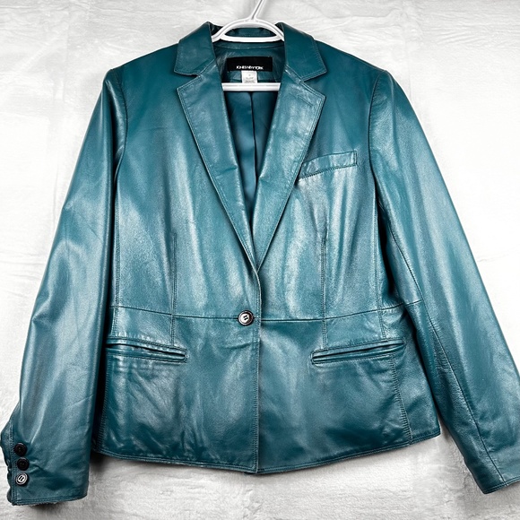 Jones New York Leather Jacket Women’s Beautiful Turquoise Color size US 12 - Picture 1 of 15